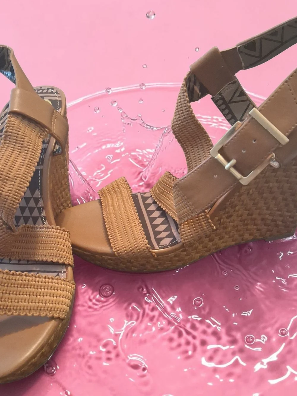Jessica Simpson Tan Woven Wedge Sandals with Ankle Buckle Women's Shoes Size 10